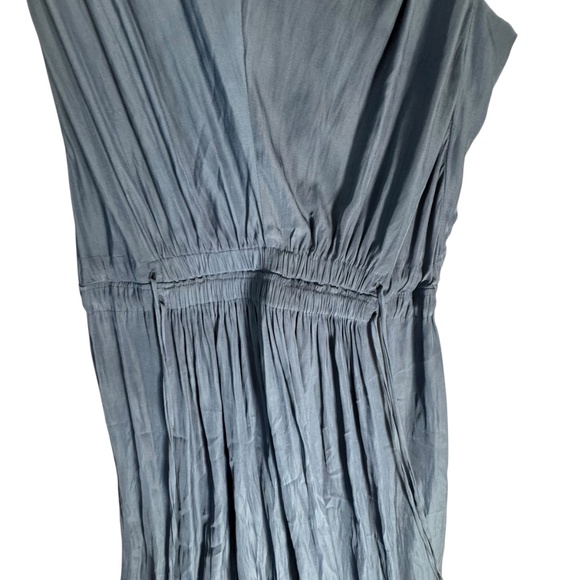 Ramy Brook Hayley Navy Cinch Tie Waist Asymmetrical Lace Hem Midi Dress Sz L - Picture 7 of 11